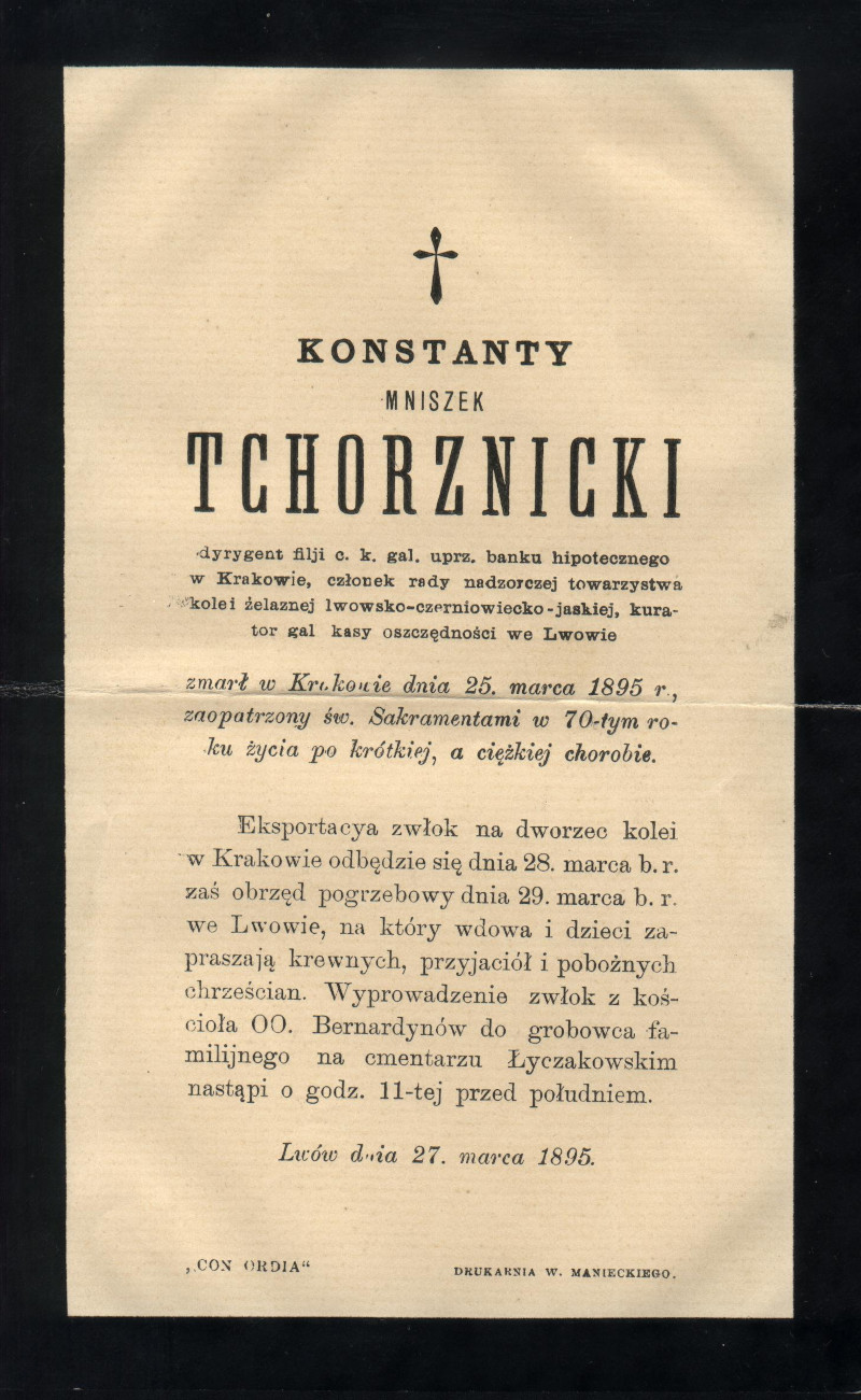 Konstanty Mniszek Tchorznicki - nekrotlog.