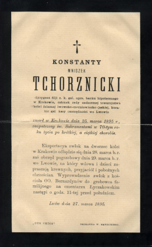 Nekrolog Konstantego Mniszek Tchorznickiego (mojego Prapradziadka)
